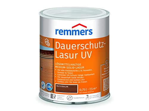 Remmers Dauerschutz-Lasur UV nussbaum, 0,75 Liter, Dekorative Medium-Solid-Lasur für Außen, auch für helle Farbtöne und farblos UV+, wetterbeständig