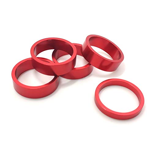 1-1/8 inch Bicycle Headset Spacer Aluminium Alloy Red Stem Headset Spacers Fork Washer Fit for MTB BMX Mountain Bike Road Bikes 1 x 5mm, 4 x 10mm - Thumbnail 4