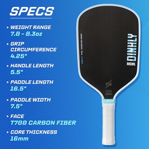 DINKLY Radial Pro Pickleball Paddle, T700 Raw Carbon Fiber Thermoformed with Foam Injected Walls, USAPA Approved Pickle Ball Racket, Engineered for Maximum Spin & Consistency (13mm Hybrid)