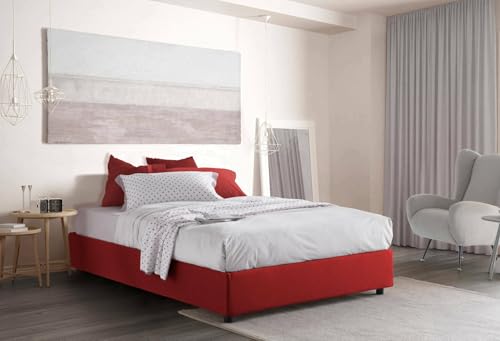Letto Matrimoniale Maria, Letto Contenitore con Rivestimento in Tessuto, 100% Made in Italy, Apertura Frontale, Adatto per Materasso Cm 160x200, Rosso