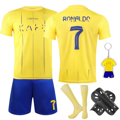Image of yumcute Football Kits for Kids No.7 Football Kit Football Training Set Shirts Shorts Socks Guard Plate and Keychain 23/24 Home Away Soccer Jerseys Gifts for Boys Girls Children (Size 24) Yellow