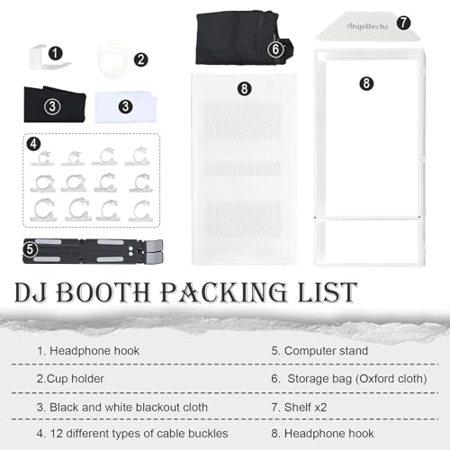 ANGELBECKE Portable DJ Booth Facade,DJ Table,Heavy-Duty DJ Table Stand Portable Booth,Iron Plate Surface DJ Facade Booth,with Carry Bag & Hook & Cup Holder (41.3"L x 20.4"W x 43.3"H) by ANGELBECKE - Used condition - Image 5