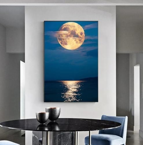Impressions sur toile HD lune océan 50x70cm, art mural nordique sans cadre