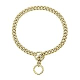 Gold Chain Dog Collar, Thick Metal Stainless Steel Cuban Chain Links Personalized for Large Dogs Wal