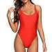 Dixperfect Women's Retro 80s/90s Inspired High Cut Low Back One Piece Swimwear Bathing Suits (S, Red)