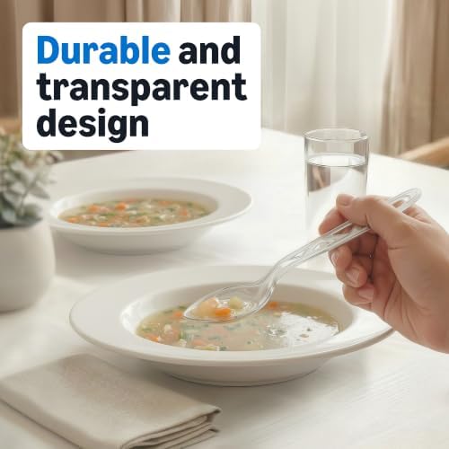Amazon Basics Disposable Clear Plastic Spoons, Premium Quality, 100 Count, Large Pack, Packaging May Vary - 2