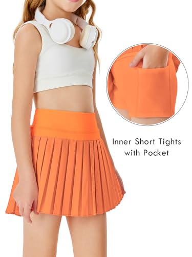 Image of Haloumoning Girls Pleated Skirts with Shorts Athletic Tennis Skorts Sport Performance Skirt with Pockets 4-14 Years