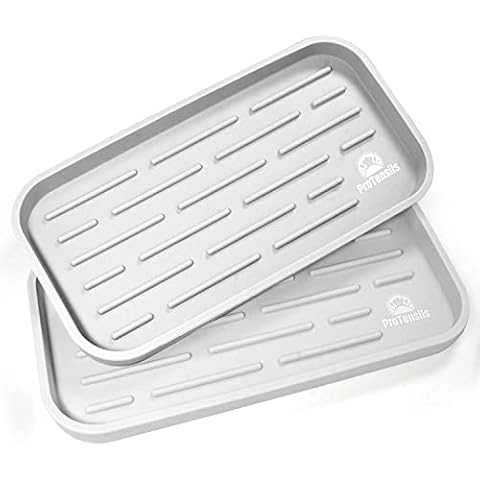 ProTensils Silicone Kitchen Sink Organizer for Sponge Holder, Soap Dispenser - Bathroom Organizer pack of 2, 10” x 5.3” x 0.67” (2, Light Grey) Cover