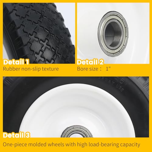 Image of MaxxHaul 12 inch Flat Free Solid Tire 4.10 /3.50-6 inch Replacement Wheel - 1 inch Bore 5 /8 inch Adapter & 3.75 inch Center Hub - Fits Compatible Trailer Dollies & Equipment Requires Matching Axle Dims - 330LB Cap (50502)