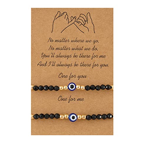 Evil Eye Beaded Bracelet Set Adjustable Lucky Protection Friendship Sister Wish String Amulet Bracelets for Women Men BFF Friend Gifts with Message Card (Black)