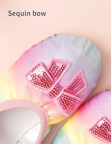 Dance Shoes for Girls Pink Ballet Flats Rainbow Glitter Ballerina Slippers with Elastic Laces4