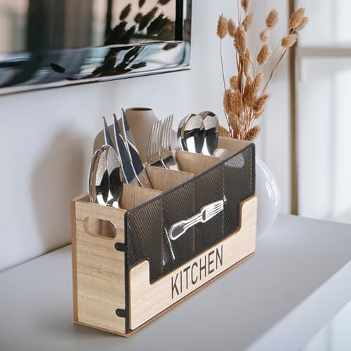 Porte-ustensiles de comptoir de cuisine métal noir avec 4 compartiments - 3