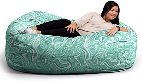 Big Joe Fuf XL Foam Filled Bean Bag Chair with Removable Cover, Groovy Green Plush, 5ft Giant