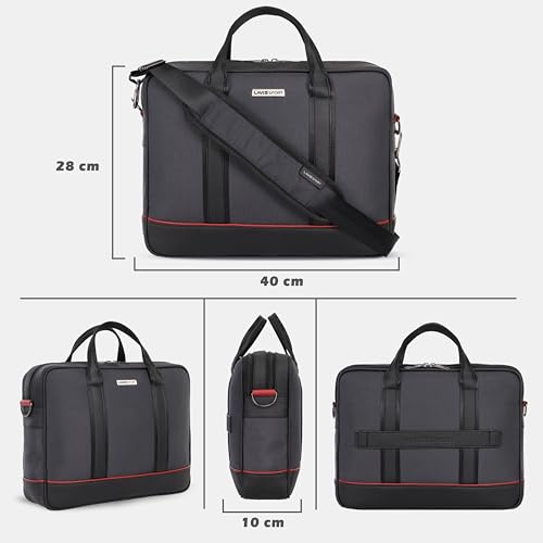 Image of Lavie Sport Magnate Briefcase 12L Multifunctional Laptop Briefcase Bag | Premium Leatherette Business Briefcase for Men & Women | Messenger Shoulder Bag with Detachable Strap