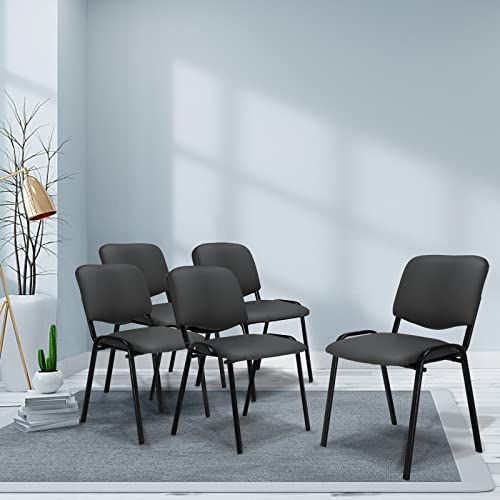 Image of VINGLI Grey Waiting Room Chairs, 5-Pack PU Church Chairs Conference Stackable Office Guest & Reception Stacking for Meeting, Lobby, Simple&Space-Saving Pu-grey