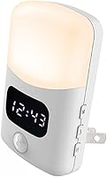 Vista 1 de LUXON LED Motion Sensor Night Light with Digital Alarm Clock,Bathroom Clock Plug Into Wall 4000K Warm White,Dusk to Dawn Sensor for
