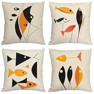 Xiaboor Outdoor Kissenbezug 35x35 cm 4 Stück Fischdesign