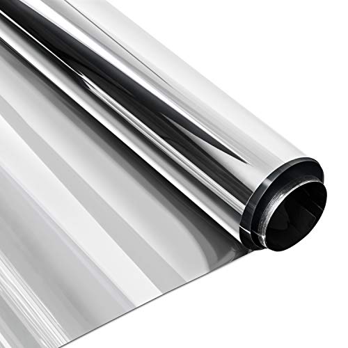 Homein One Way Mirror Film Silver Reflective Window Film Daytime Privacy Solar Reflective Window Tint Self Adhesive Mirror Paper Glass Sticker Heat Control Anti-UV for Office Home 17.5 x 78.7 inch