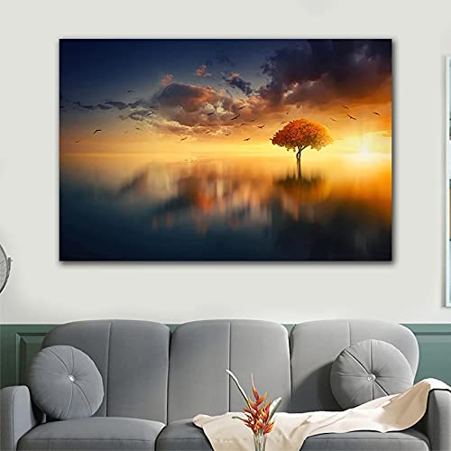 Peinture sur toile paysage pour illuminer un mur vide et triste avec un coucher de soleil