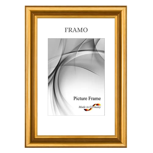 FRAMO N°45 - Cornice portafoto barocca, 45 x 60 cm, in legno massello | oro opaco | retro vintage antico telaio in legno con vetro sintetico infrangibile e antiriflesso e ganci in metallo