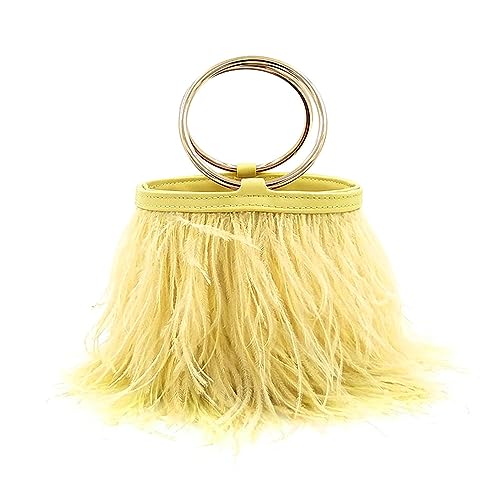 Women Ostrich Fluffy Tote Bag Feather Purse Crossbody Bag Shoulder Bag Evening Clutch Bride Purse Banquet Party Yellow