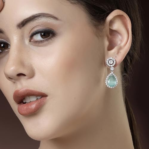 Image of Zeneme Fashion Rhodium Plated Brass Silver Toned Fancy Tear Drop Dangle Earring For Women and Gifts For Girls