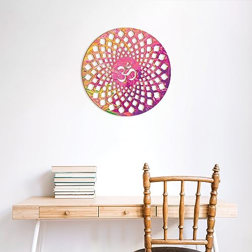 Image of CVANU Wooden OM Symbol Mandala Pattern Laser Cutting Self-Adhesive Wall Hanging for Home & Entrance Decor (12inX12in)_202309-W2