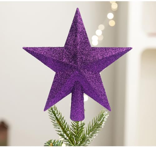 YYCRAFT 4 Inch Glitter Star Tree Topper Christmas Decoration-2 Pack,Purple