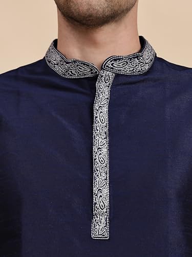 Image of SKAVIJ Men's Art Silk Embroidered Kurta Pajama Set Thread Work Ethnic Motifs Festive Party Dress