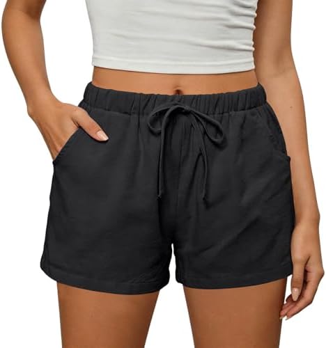 Shorts for Women Casual Drawstring Elastic Waist Bermuda Short Wide Leg Crop Pants Summer Loungewear Beach Vacation Womans Shorts Black L Large