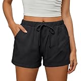 YANEAGOILED Womens Summer Shorts Cotton High Waist Drawstring Workout Shorts Solid Lounge Lightweight Shorts...