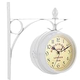 Generisch Doppio lato - Orologio retrò in ferro per interni ed esterni, stile vintage decorativo con supporto in stile europeo | creativo antico per casa, ufficio e caffetteria