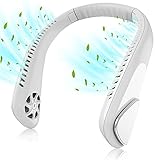 Labeol Portable Neck Fan, 6000mAh Battery Wearable Personal Neck Fan, Rechargeable Bladeless Neck Fan 360° Surrounding Wind & 3 Speed & Low Noise Hands Free Fan for Indoor, Outdoor Sports (White)