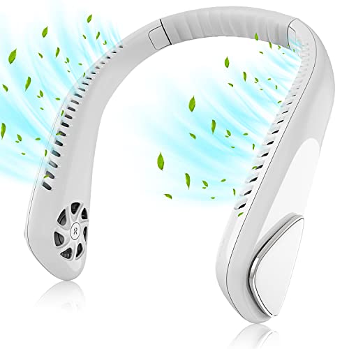Labeol Portable Neck Fan, 6000mAh Battery Wearable Personal Neck Fan, Rechargeable Bladeless Neck Fan 360° Surrounding Wind & 3 Speed & Low Noise Hands Free Fan for Indoor, Outdoor Sports (White)