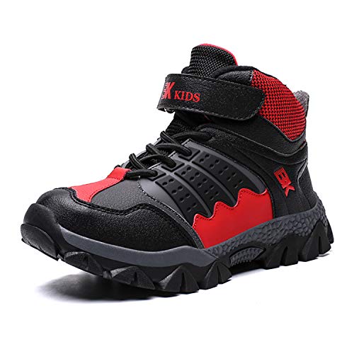 WOWEI Zapatos de Senderismo Niños Al Aire Libre Impermeable Antideslizantes Invierno Trekking Botas de Nieve Sneakers,Rojo,41 EU