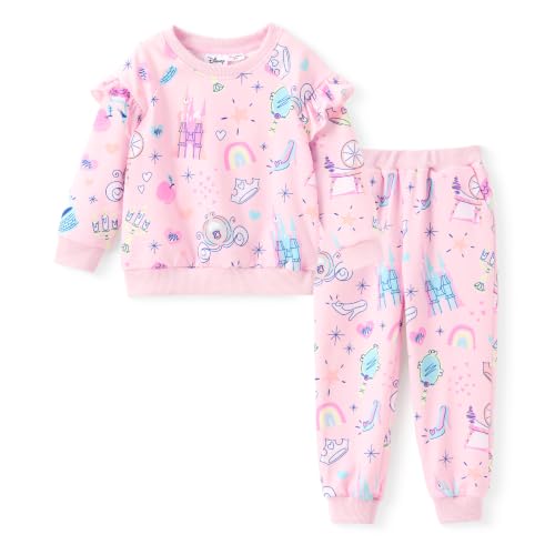 Image of Disney Outfits for Girls Long Sleeve Shirt Pocket Pant Toddler Sweatsuit | Officially Licensed丨Girls Clothes丨2-Piece Outfit丨Allover Print丨Ruffle Shoulder丨Jogger Pants丨Soft Feel丨Easy Care丨Mix & Match