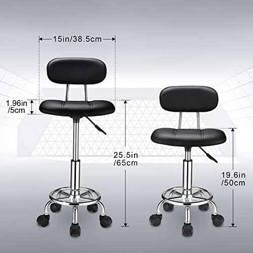 HMTOT Square Rolling Stools with Backrest Height Adjustable Swivel Stool with Wheels Black