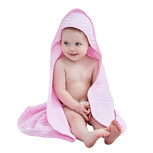 Image of Yoofoss Hooded Baby Towels for Newborn 100% Muslin Cotton Baby Bath Towel with Hood for Babies, Infant, Toddler and Kids, Large 32x32Inch, Soft and Absorbent Newborn Essential