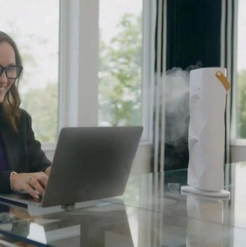 Ventilador Torre Portátil com LED, 2 Hélices, Controle Remoto, Umidificador e Purificador, Branco