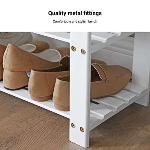 Image of SONGMICS Bamboo Shoe Bench, 3-Tier Shoe Rack Organizer for Entryway, Living Room, Bench Seat Holds Up to 300 lb, 11.9 x 28.3 x 19.2 Inches, Cloud White and Slate Gray ULBS604W01
