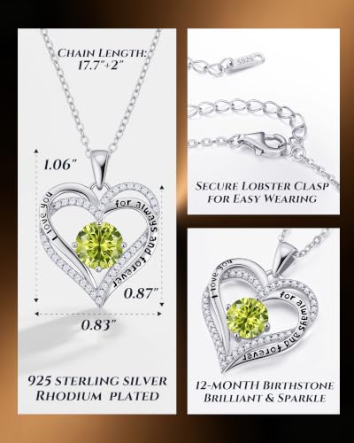 Image of CDE S925 Birthstone Heart Pendant Necklaces Jewelry Gifts for Wife