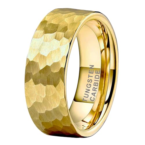 TUTISS 8mm Gold Hammered Tungsten Rings for Men Women Engagement Wedding Bands Pipe Cut Matte Finish Comfort Fit Size 9.5 by TUTISS - Used condition - US$19.05