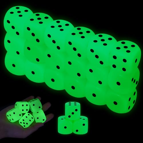 Seenelling 18 Pcs 30mm Glow in the Dark Dice Large Opaque Jumbo Acrylic D6 Dice for Casino Craps Table Games and Board Games Party Favors