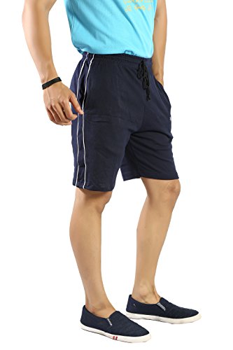 Image of Particle Men's Plus Size Bermuda Lounge Shorts | 230 GSM Ribbed Cotton | Half Pants with Twin Piping | Home, Walk, Travel & Casual Wear | XL to 5XL | Waist 34-52 Inch | 5 Colours