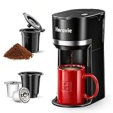 Horavie Small Single Serve Coffee Maker for K Cup and Grounds, Fast Brew One Cup Coffee Machine with One Button, 6 to 12 oz. Brew Sizes, Perfect for Home and Travel, Black