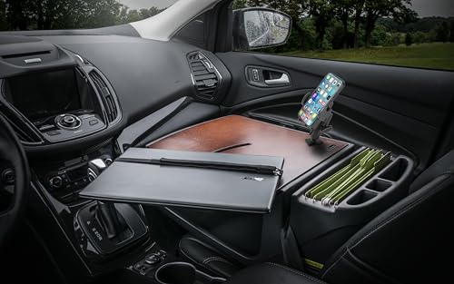 Image of AutoExec AE-RMCD-PI-PM-21M Roadmaster Car Desk for Your Vehicle Workstation and Mobile Office, Mahogany with Inverter and Phone Mount | Vehicle Workstation, Mobile Office, With Inverter, Phone Mount