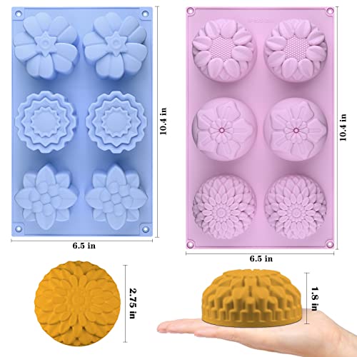Image of Sakolla 2 Pack Silicone Soap Molds, 6 Cavities Different Flower Shapes Silicone Mold, Perfect Making for Soap, Lotion Bar, Bath Bombs (Pink + Blue)