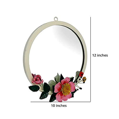 Shop Lc Decorations Wall Mirror Handmade Hand Painted Flower Hanging Mirrors For Bedroom Living Room Dresser Entrance Decor Wall Mirror Off White, Iron #TOP3