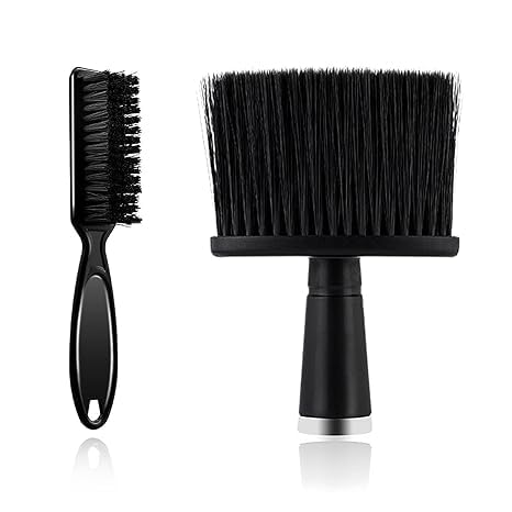 T- Juego de cepillos para el cabello, 2 piezas de cepillo de limpieza de cuchilla de peluquero y cepillo de plumero para el cuello, negrodorado,