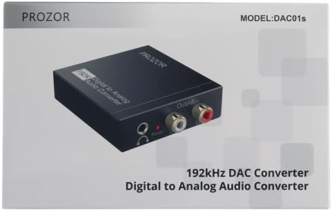 PROZOR DAC001 192 KHz Przetwornik DAC Cyfrowy SPDIF TOSLINK do Analogowego Stereo Przetwornik Audio R/L z Kablem Optycznym, Czarny